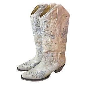 Corral A3521 Women's White Floral Embroidery and Crystals Boots